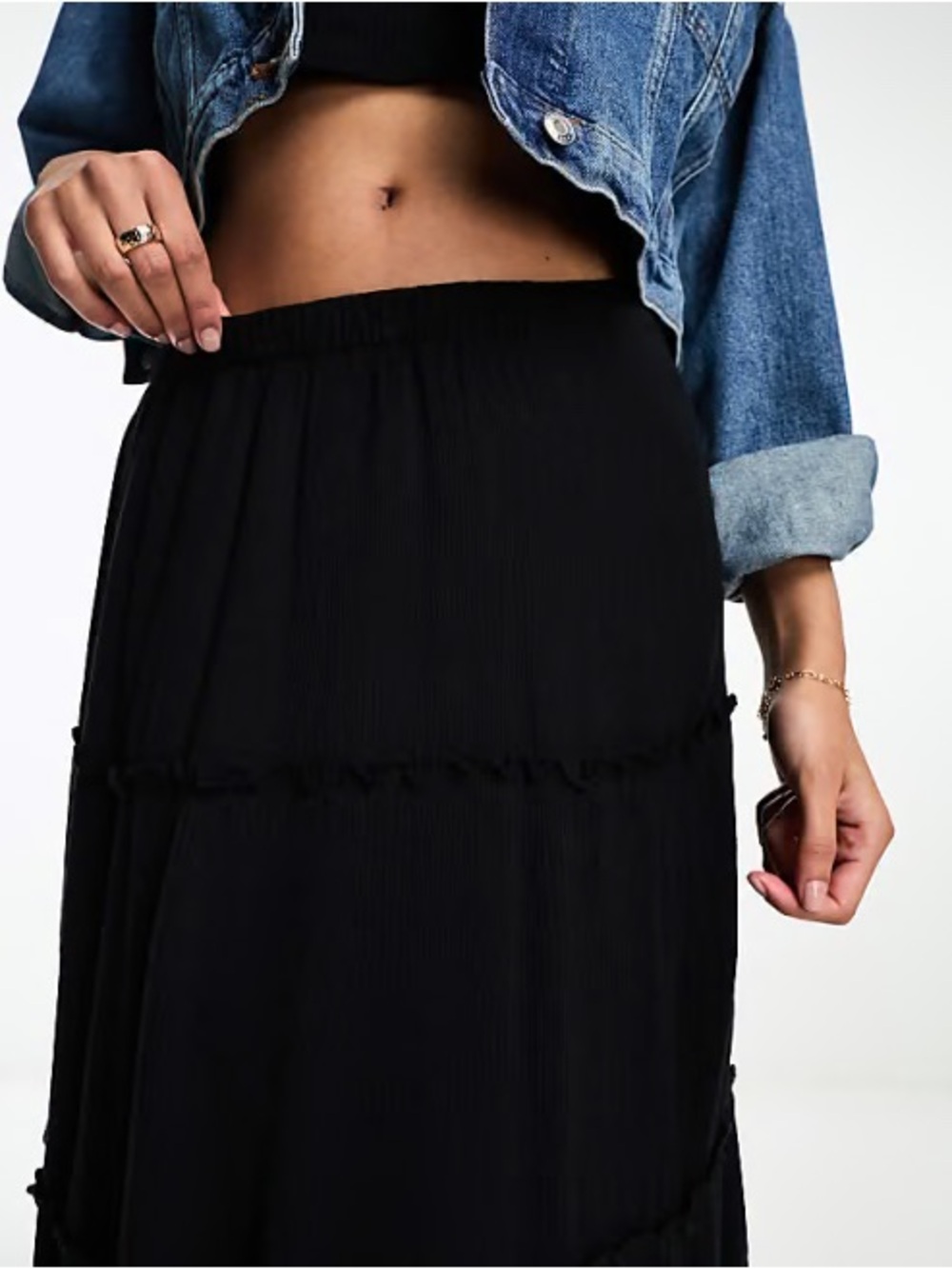 HOLLISTER Black Tiered Maxi Skirt Whimsical Y2k 2000s Western Boho - Picture 3 of 6